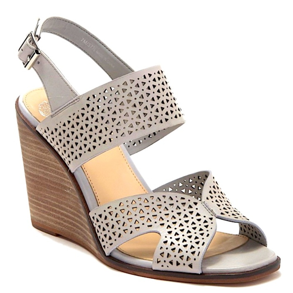 Vince Camuto Perforated Leather. Ankle strap. Wedge  Sandals.